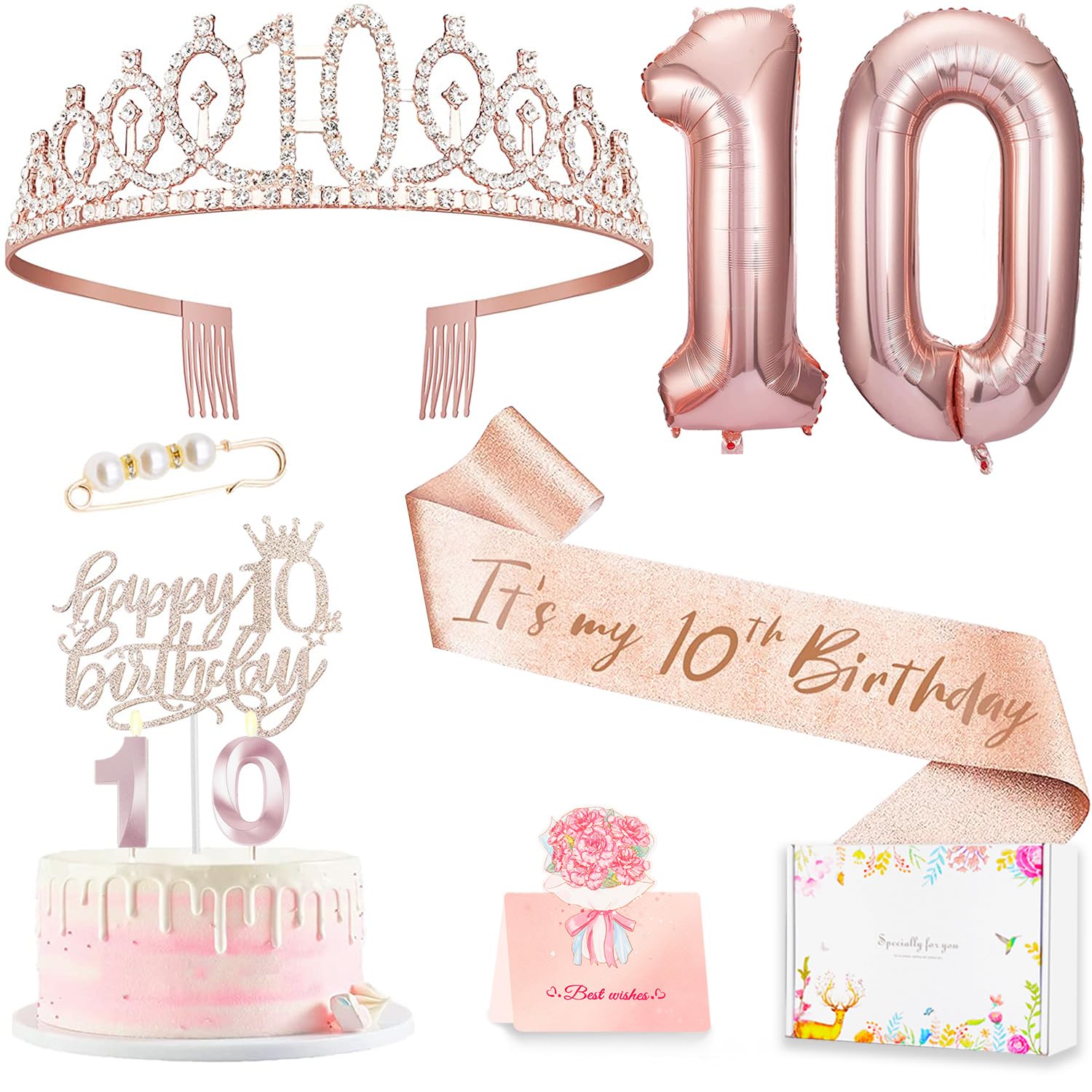 Awfrky rose gold crown with rhinestones for princess photos and party glam.