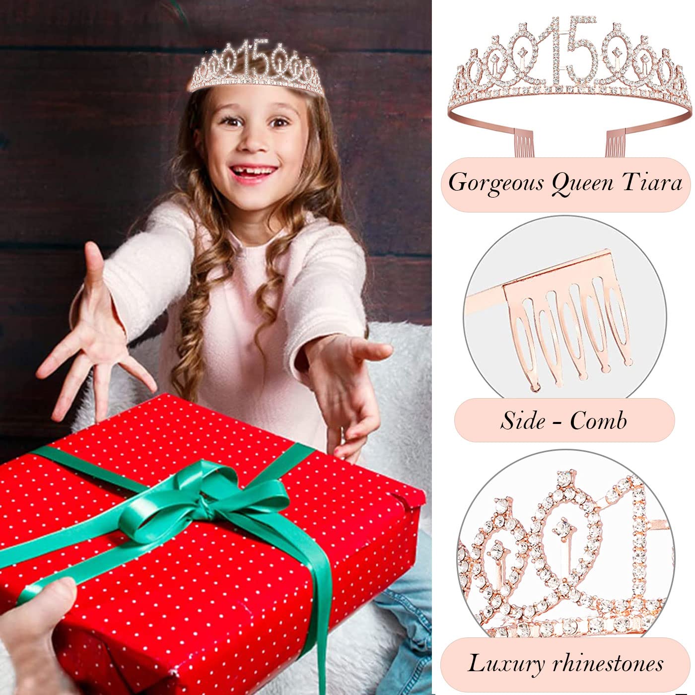 Awfrky rose gold 15th candles with long burn time for elegant cake lighting