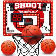 Awinto basketball hoop with door LED lights enhances home dunk fun.