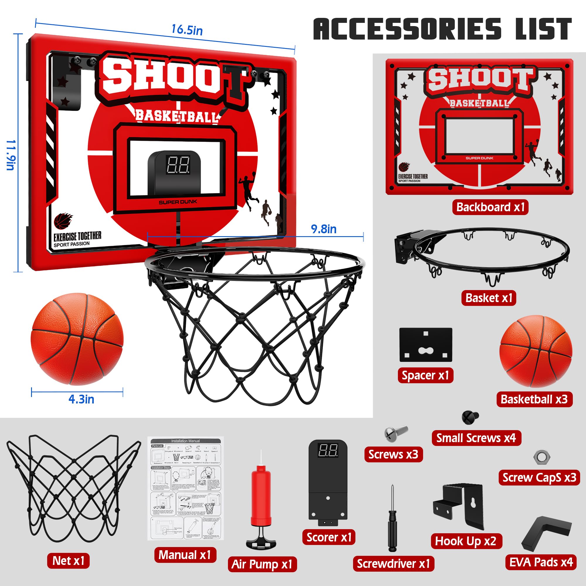 Awinto basketball hoop features a scoreboard display for friendly competition.