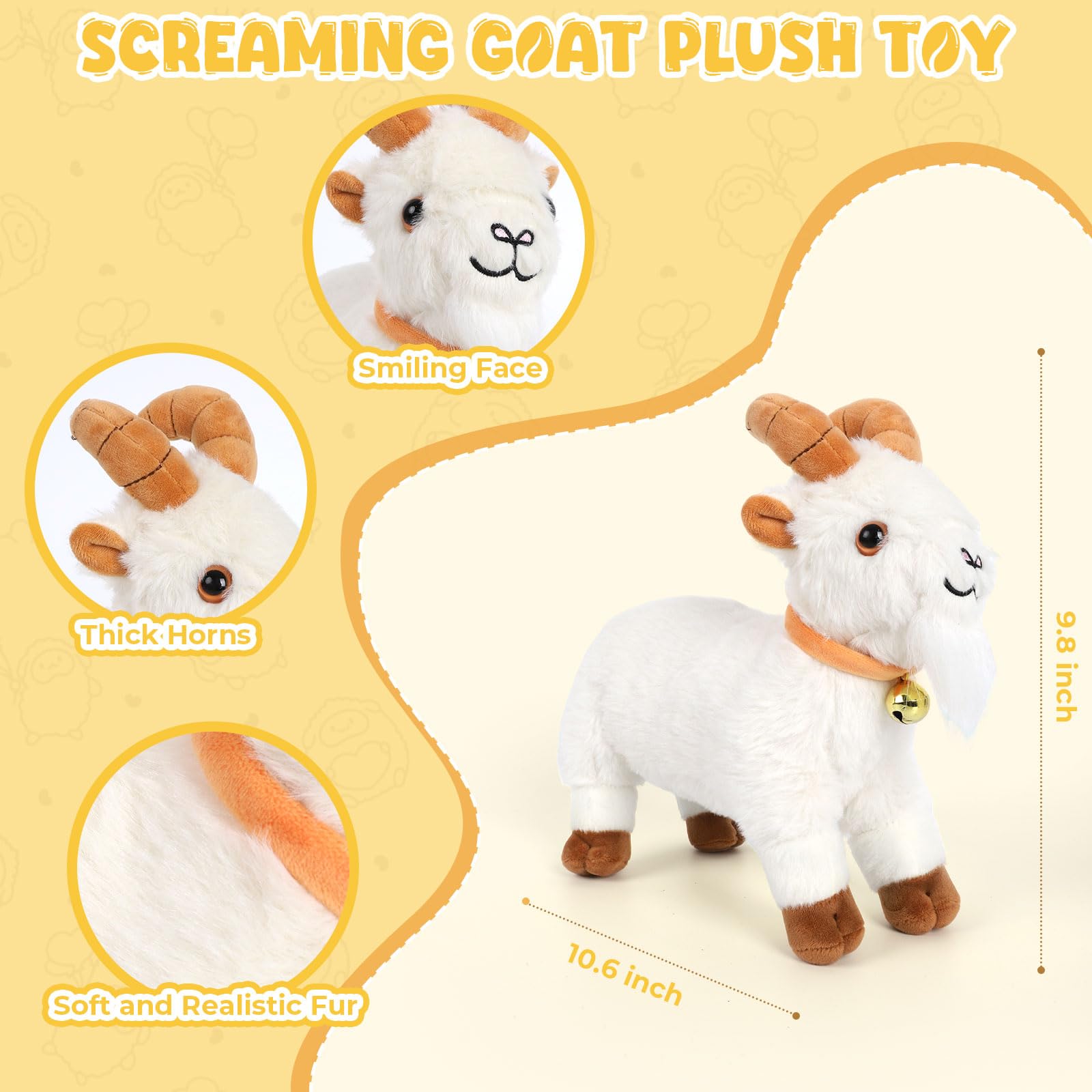 AWMHS goat plush with bell; cute face and horns for charming display.