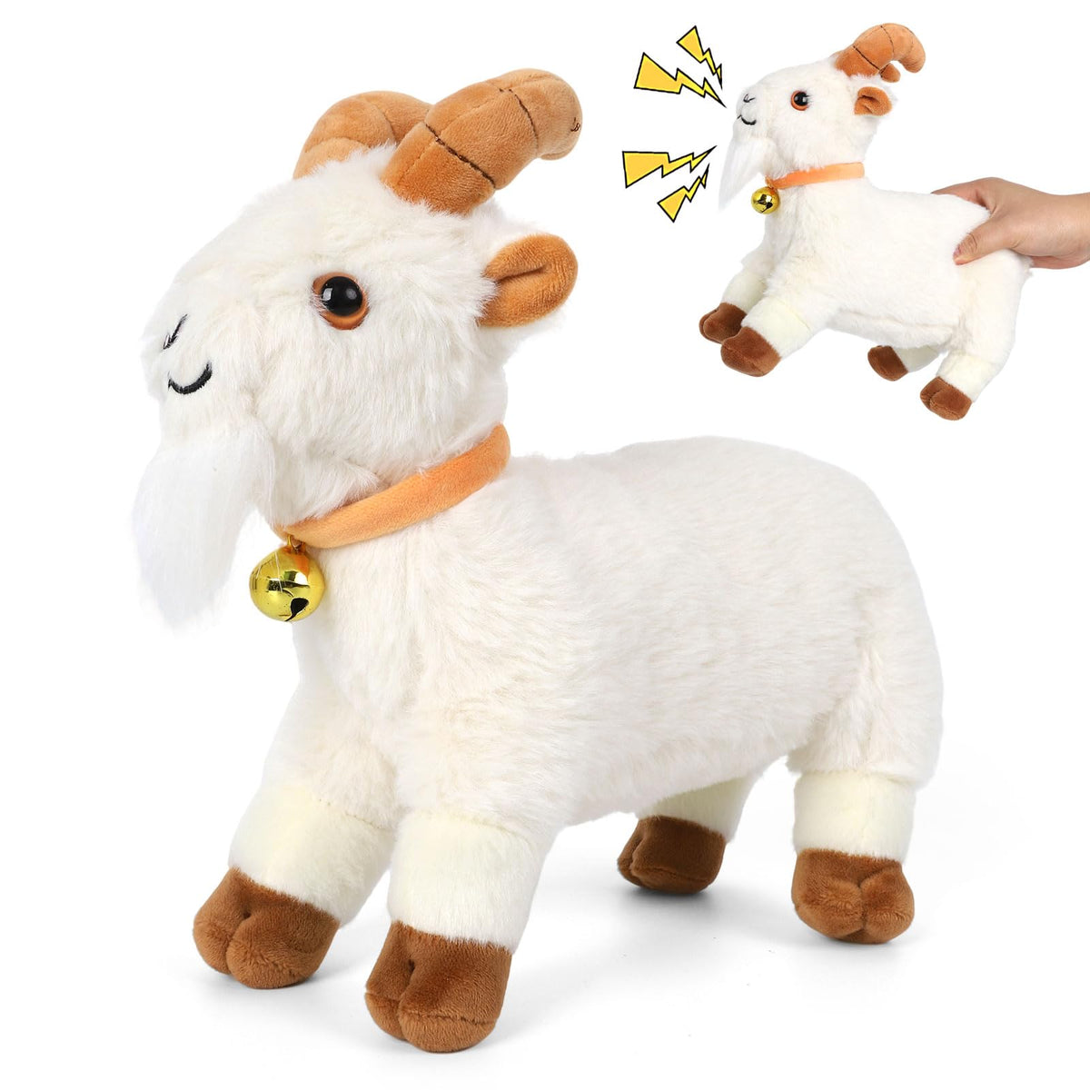 AWMHS screaming goat toy with bell, soft plush for desk pranks and stress relief.