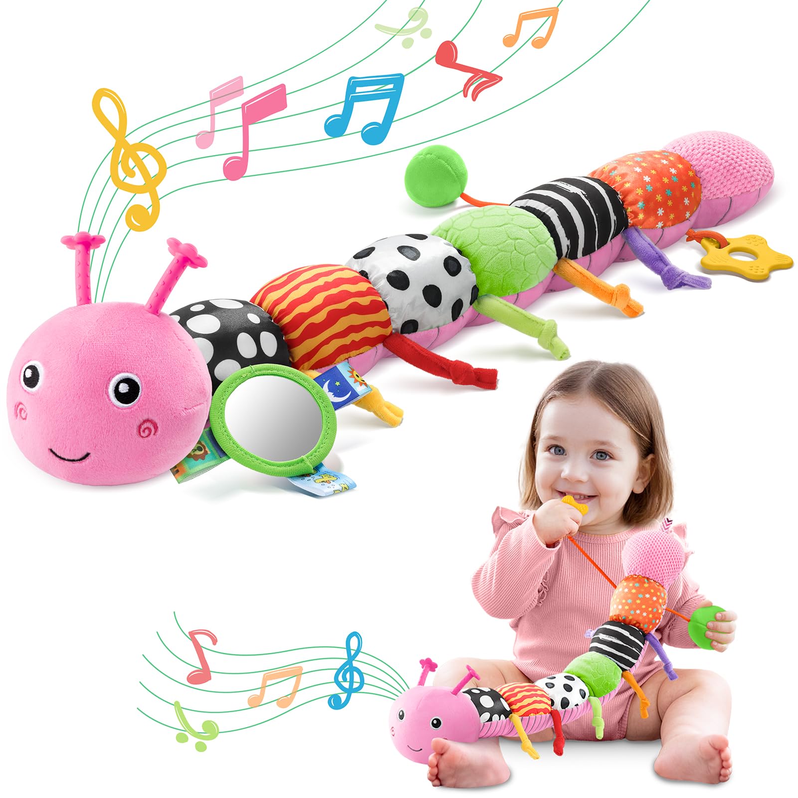 AWOTOY musical caterpillar head provides a soothing lullaby during tummy time