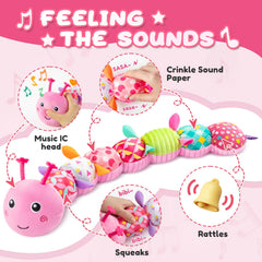 AWOTOY baby toy with pink colorful body aids visual tracking and exploration.