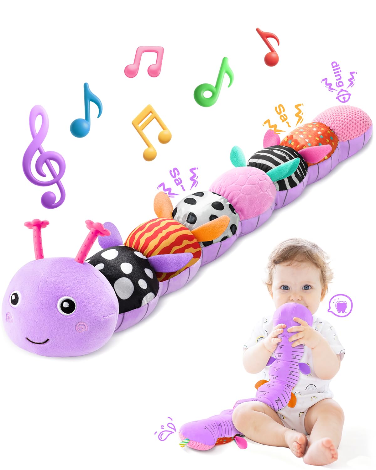 AWOTOY baby caterpillar 6-in-1 toy in lavender purple promotes exploration and growth.