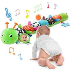 AWOTOY 6-in-1 Caterpillar toy front view in grass green, great for tummy time.
