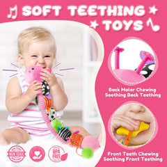 AWOTOY Candy Pink Caterpillar pull-string helps develop reach and grip.