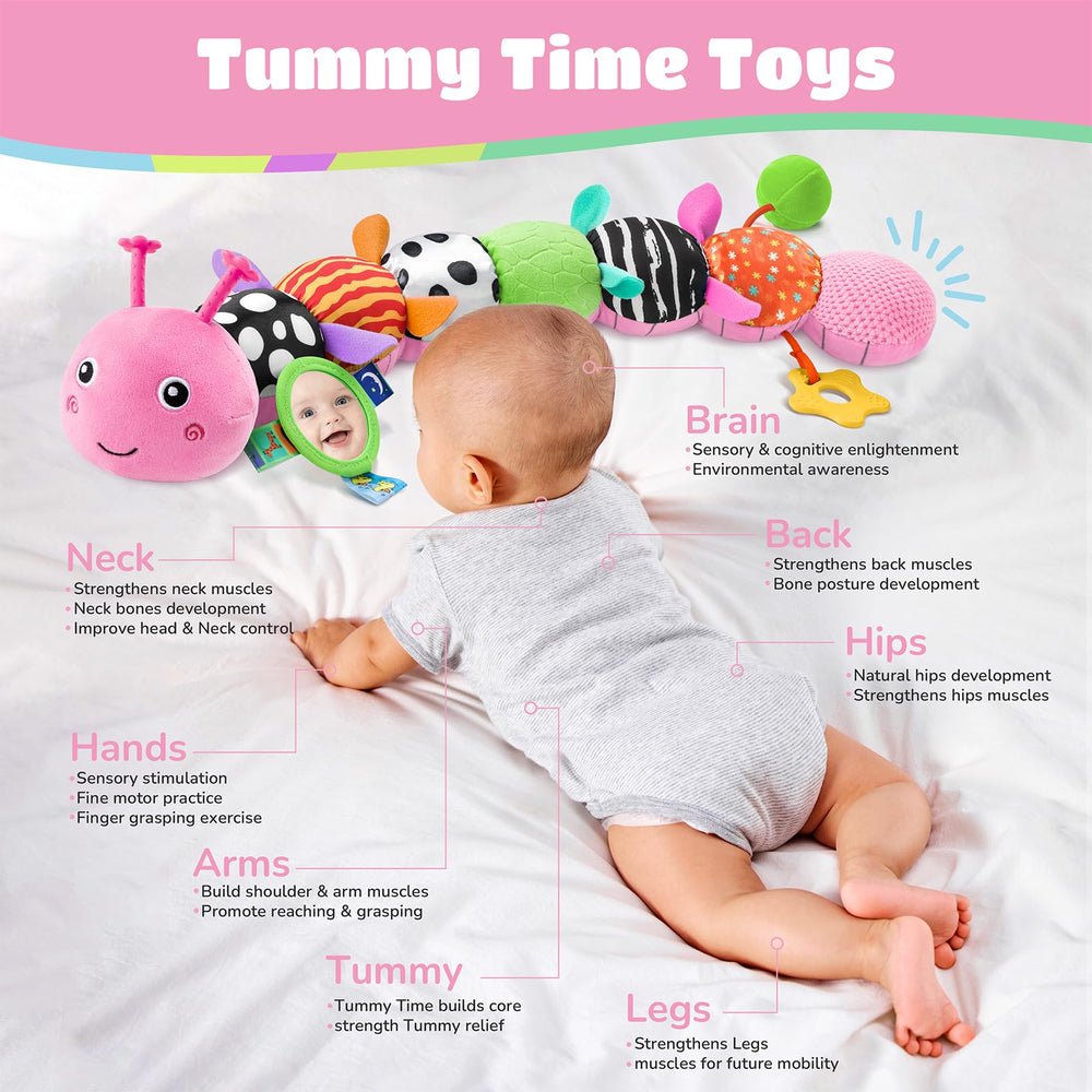 AWOTOY Caterpillar mirror toy encourages visual focus during tummy time