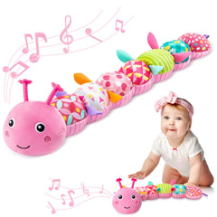AWOTOY caterpillar with crinkle tail encourages early auditory exploration and tactile play.