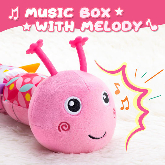 AWOTOY caterpillar toy features rattle bells for engaging baby hearing and hand movement.