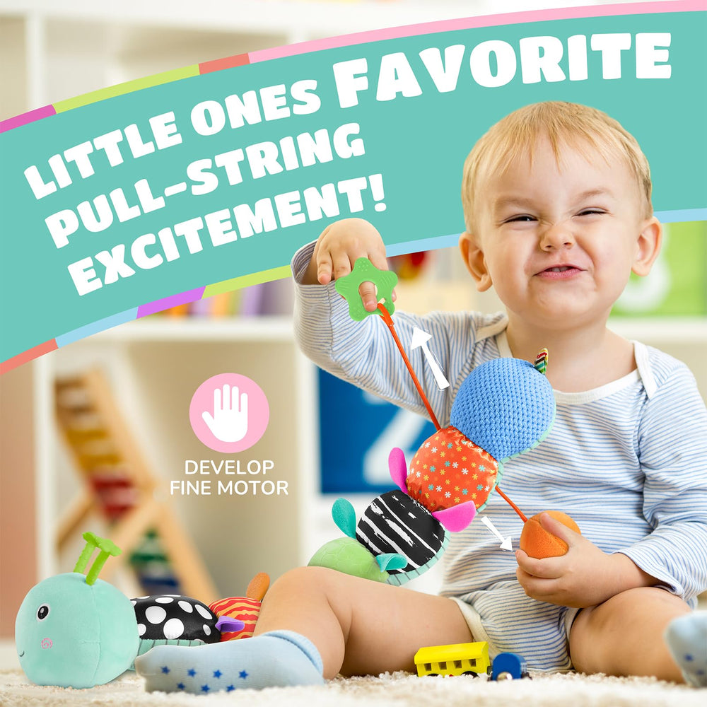AWOTOY caterpillar pull-string teether for fine motor exploration