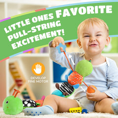 AWOTOY Caterpillar pull-string feature enhances fine motor exploration.