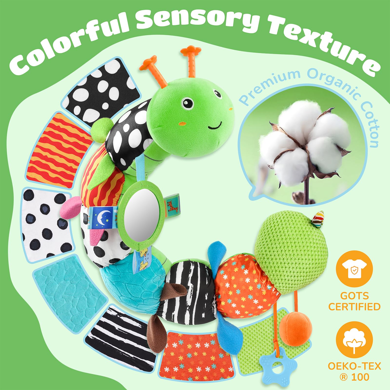 AWOTOY Tail-end rattle helps soothe babies on the go.