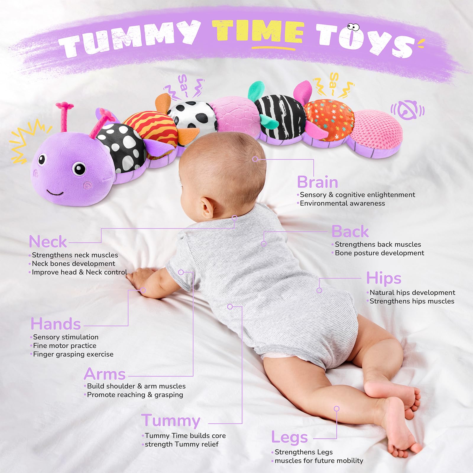 AWOTOY caterpillar teether with medical-grade silicone for soothing teething needs.