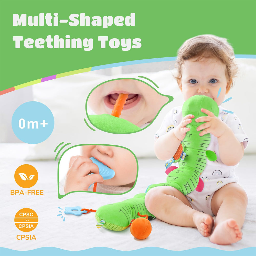AWOTOY Silicone teether on Caterpillar for safe mouthing, grass green.