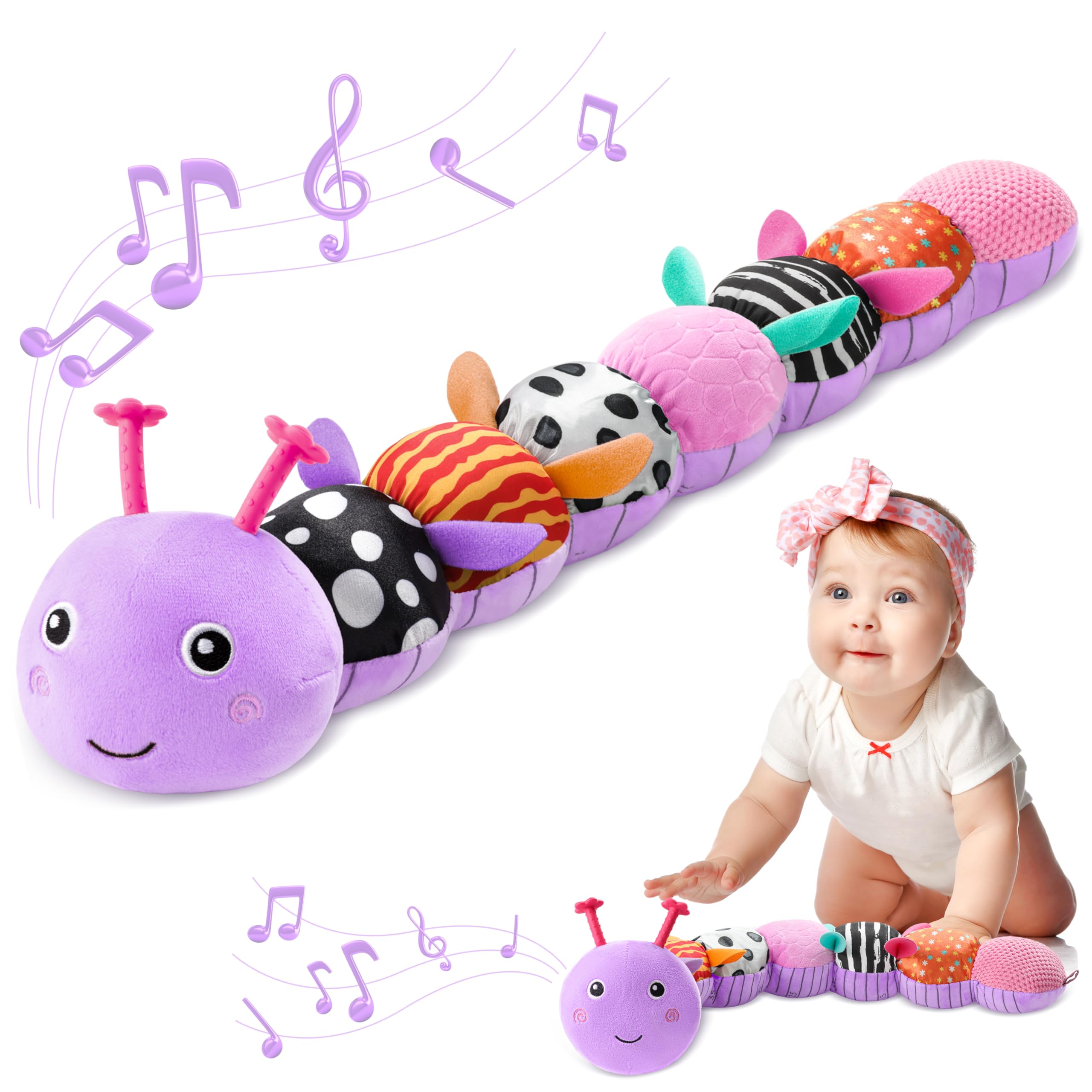 AWOTOY musical caterpillar head with lullaby helps soothe baby during nap time