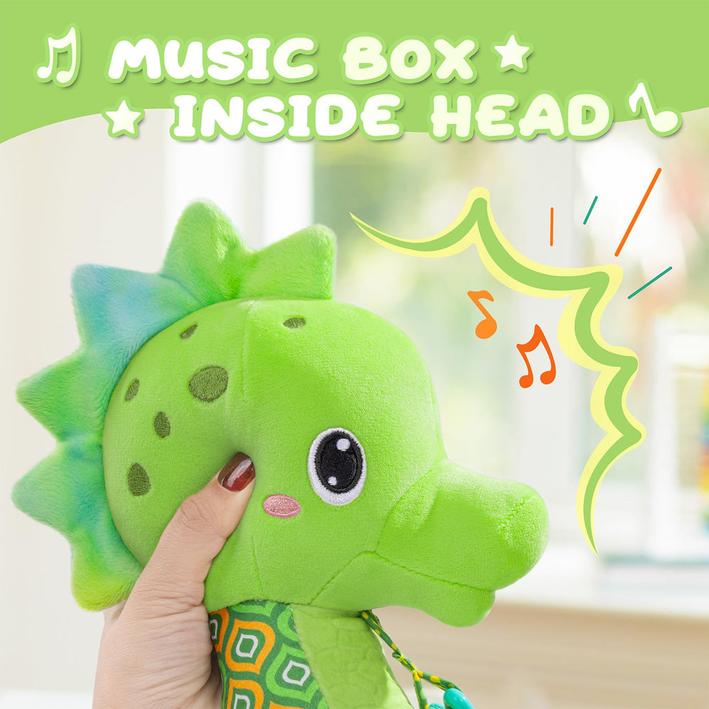 Awotoy Seahorse crinkle and rattle textures stimulate tactile exploration for infants.