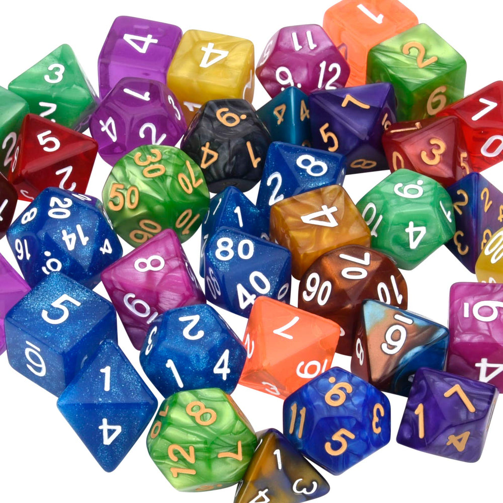 Bold gold, black, and white lettering on Awpeye dice for quick reads.