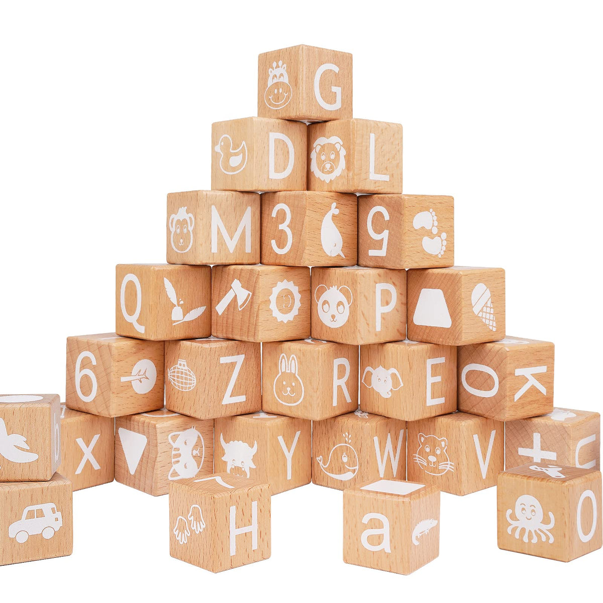 AXEARTE Alphabet Blocks stacking set with colorful letters supports early literacy and fine motor skills.