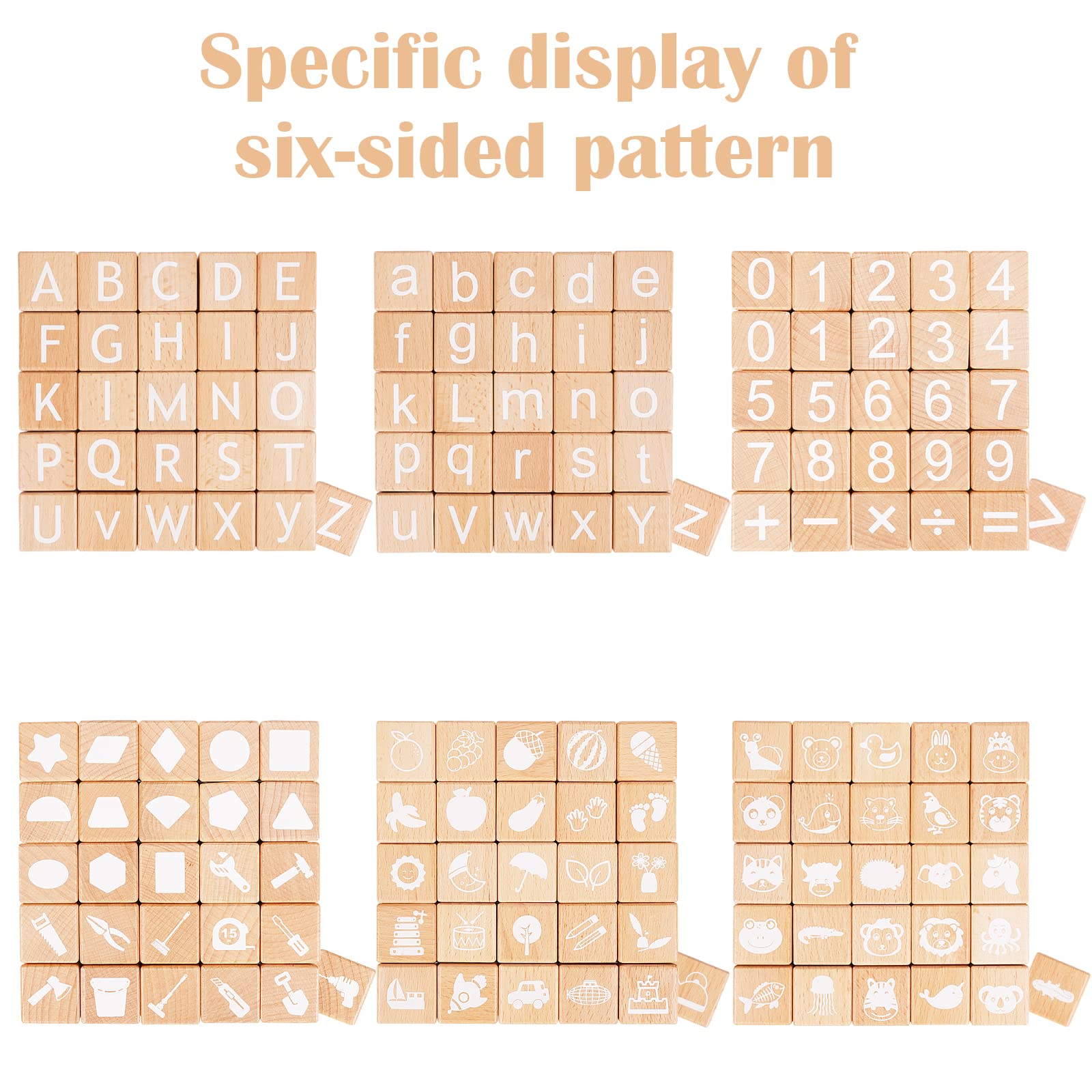 AXEARTE blocks feature animal icons on each side for engaging word games and recognition.