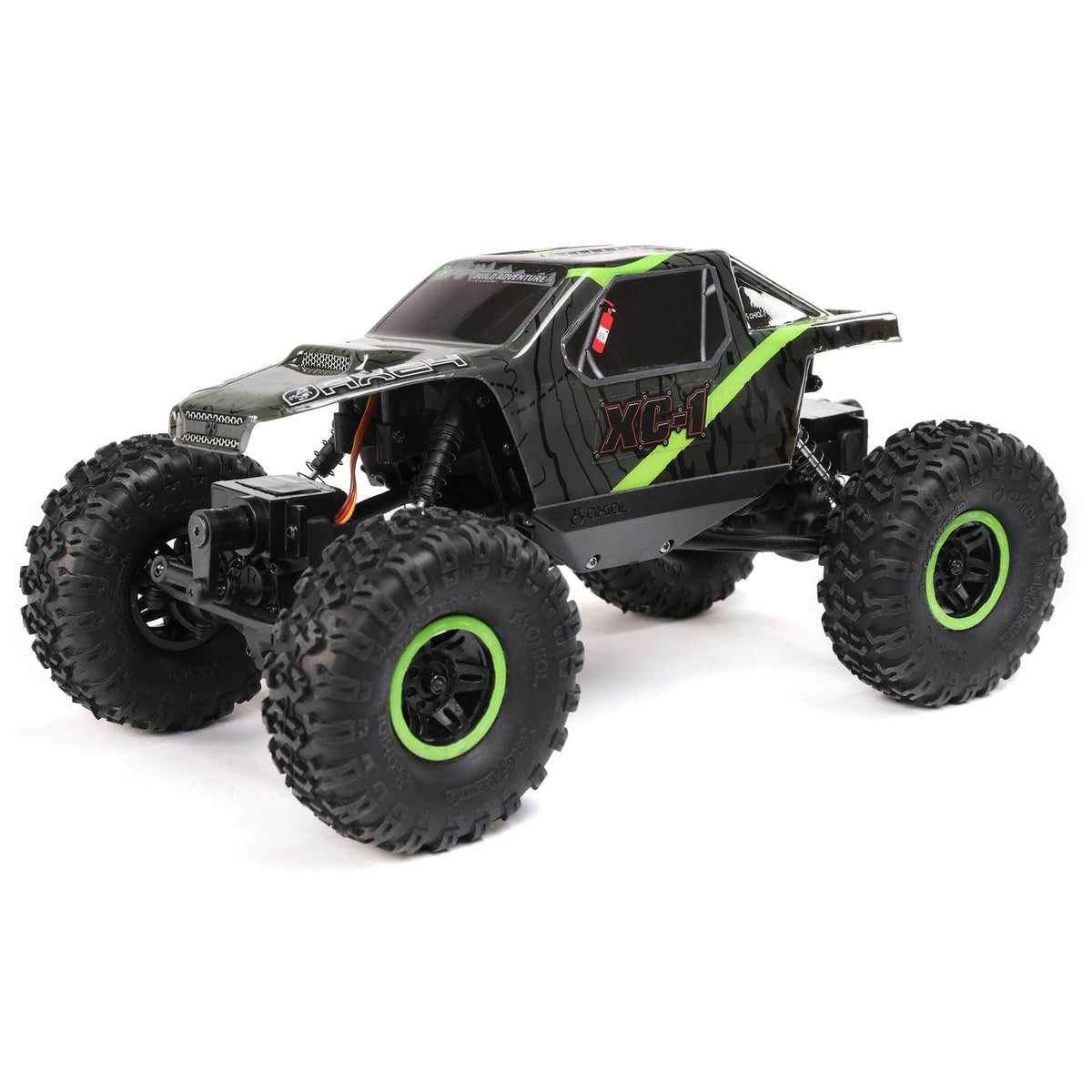 Axial AX24 XC-1 green body closeup showing scale realism and rugged build.