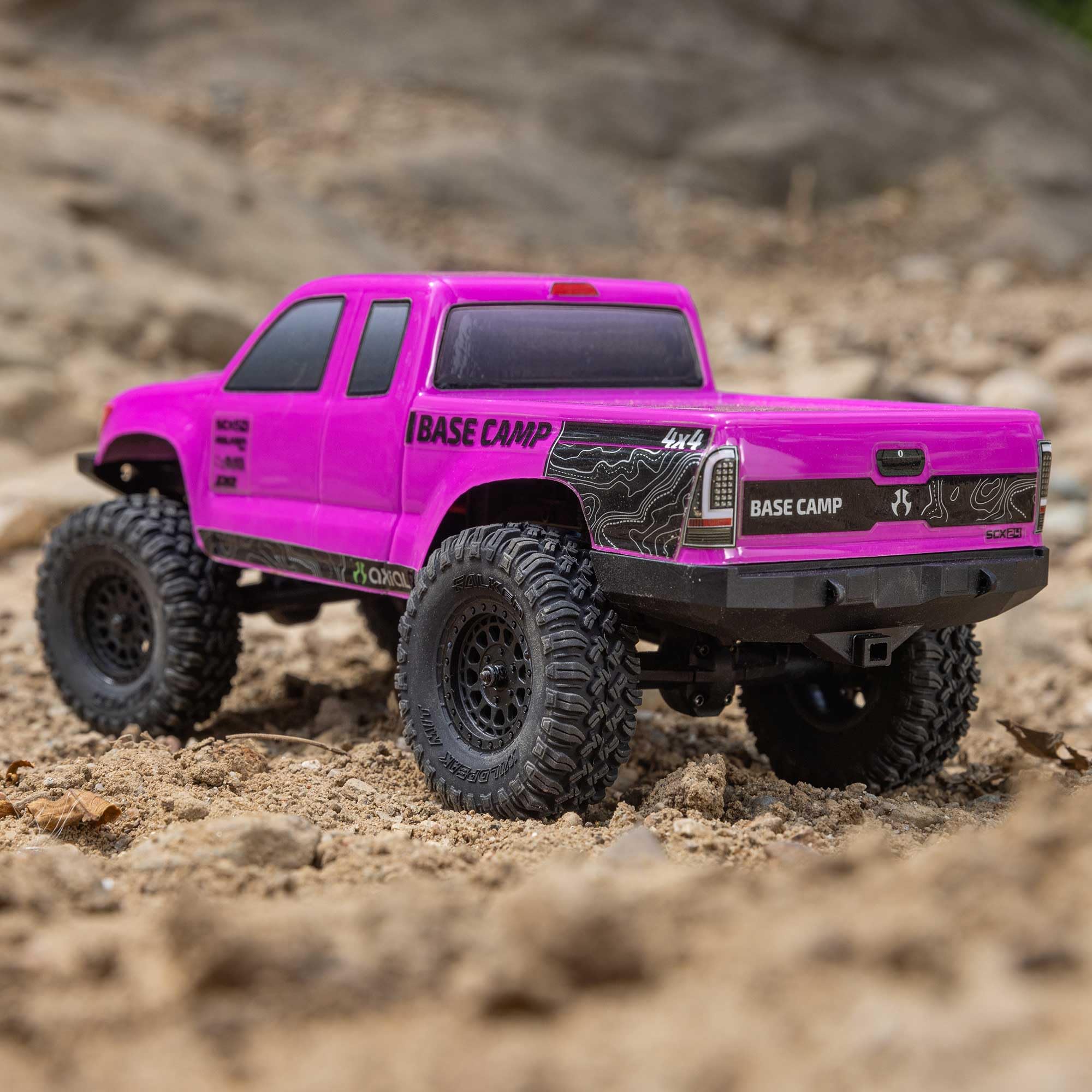Axial Base Camp 4x4 chassis shot illustrating drivetrain resilience on rocks