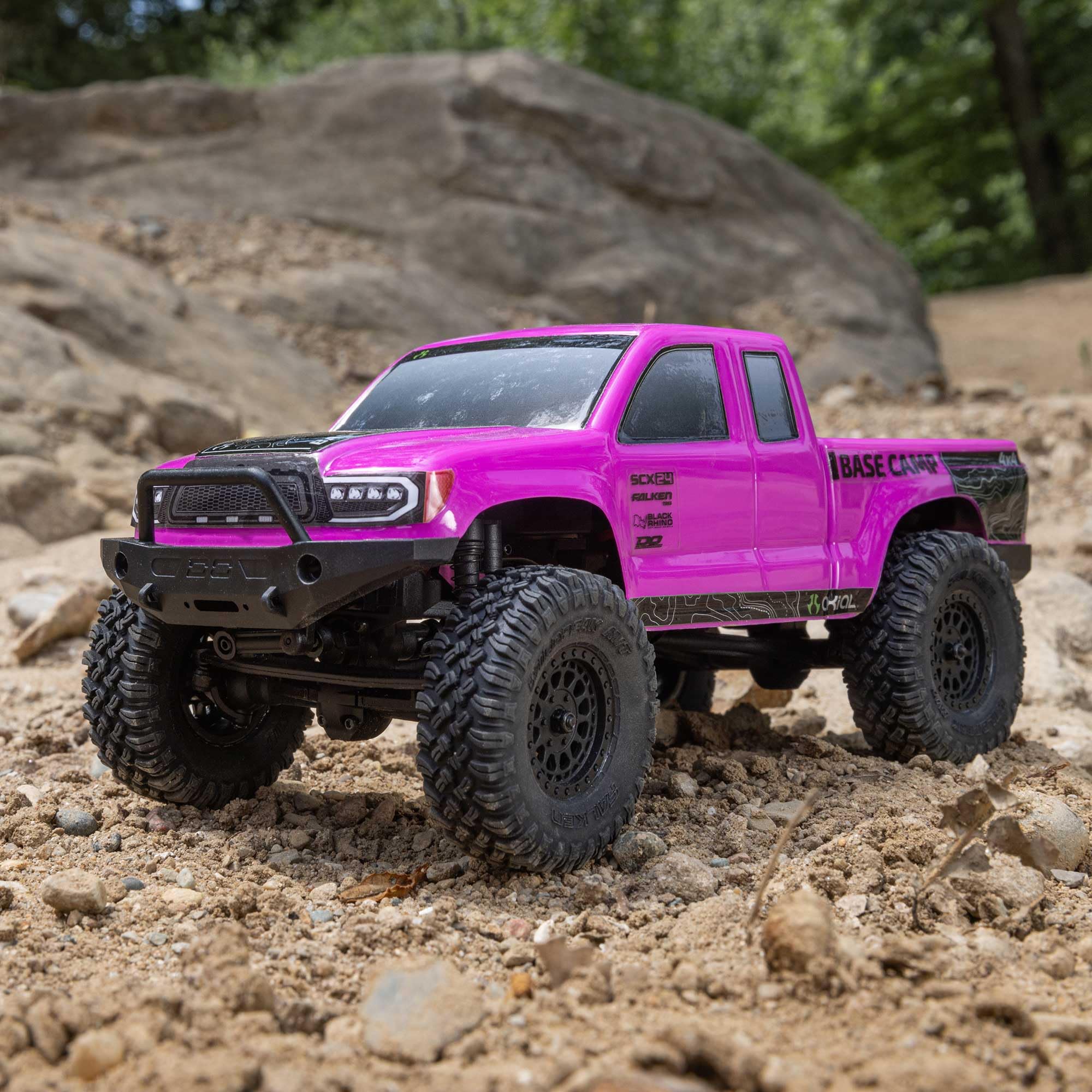 Axial Base Camp pink front view highlighting compact 1/24-scale performance