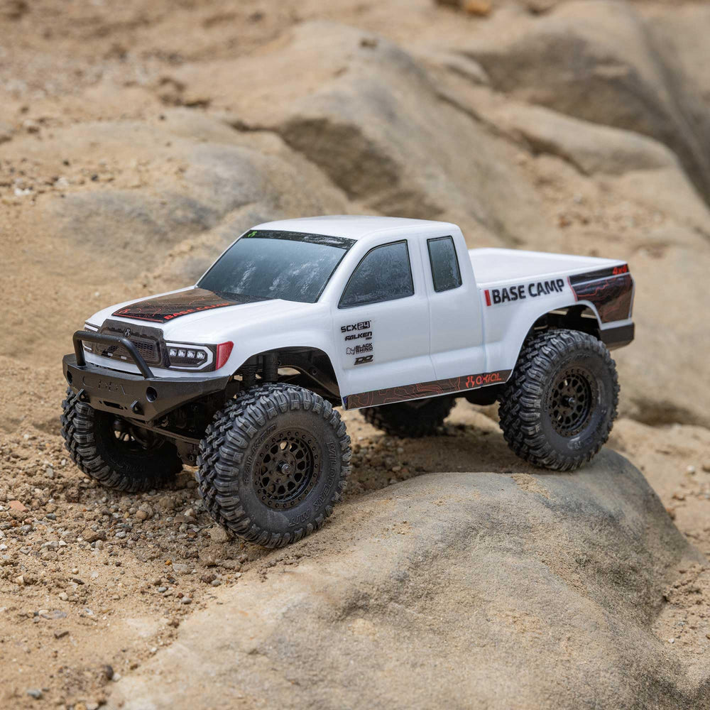 Axial SCX24 Base Camp 4x4 chassis shows rugged, durable construction for off-road fun.