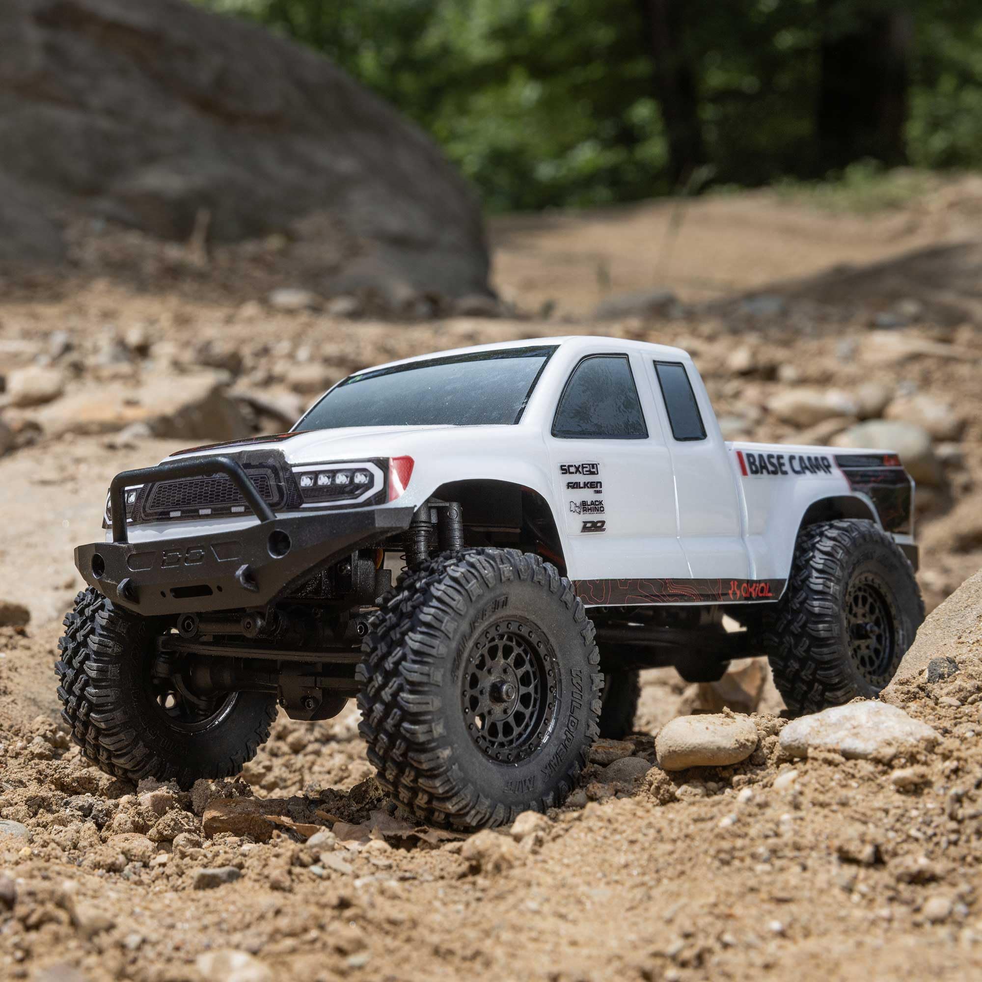 Axial SCX24 Base Camp 4x4 durable body demonstrates hinged access for easy maintenance.