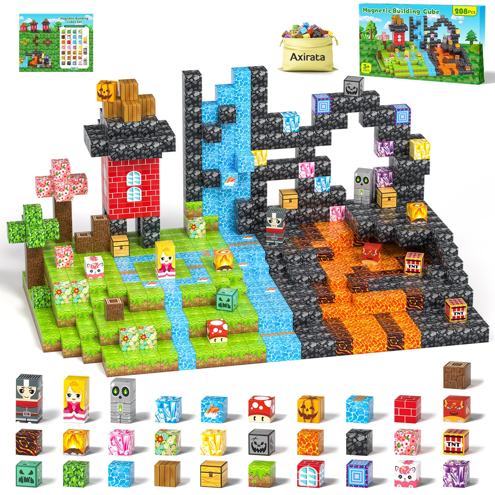 Axirata 208pcs magnetic blocks for creative building and STEM learning
