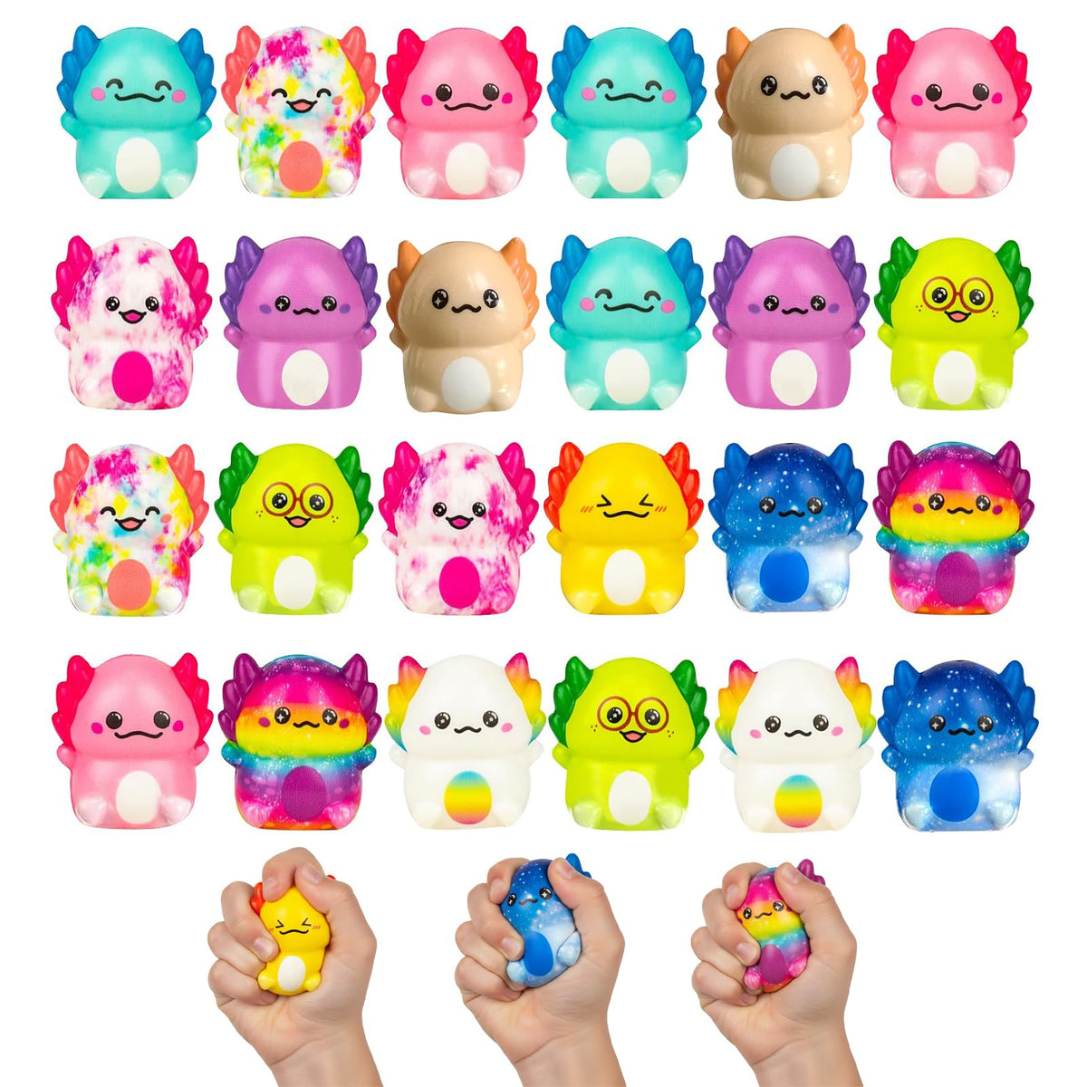 Axolotl squishy toy in hand shows slow rising tactile relief
