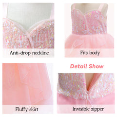 Axwcon Glinda dress features layered sequins and floating tulle