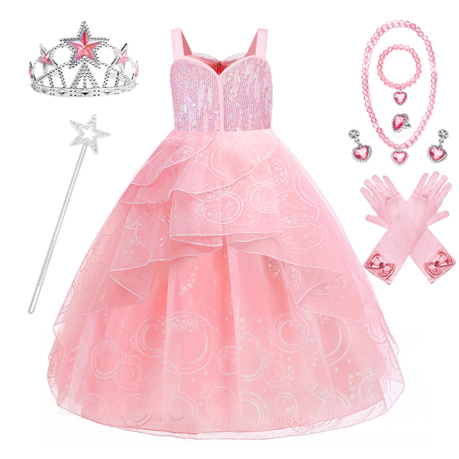 Axwcon Wicked Glinda dress with pink tulle and sequins for dress-up fun