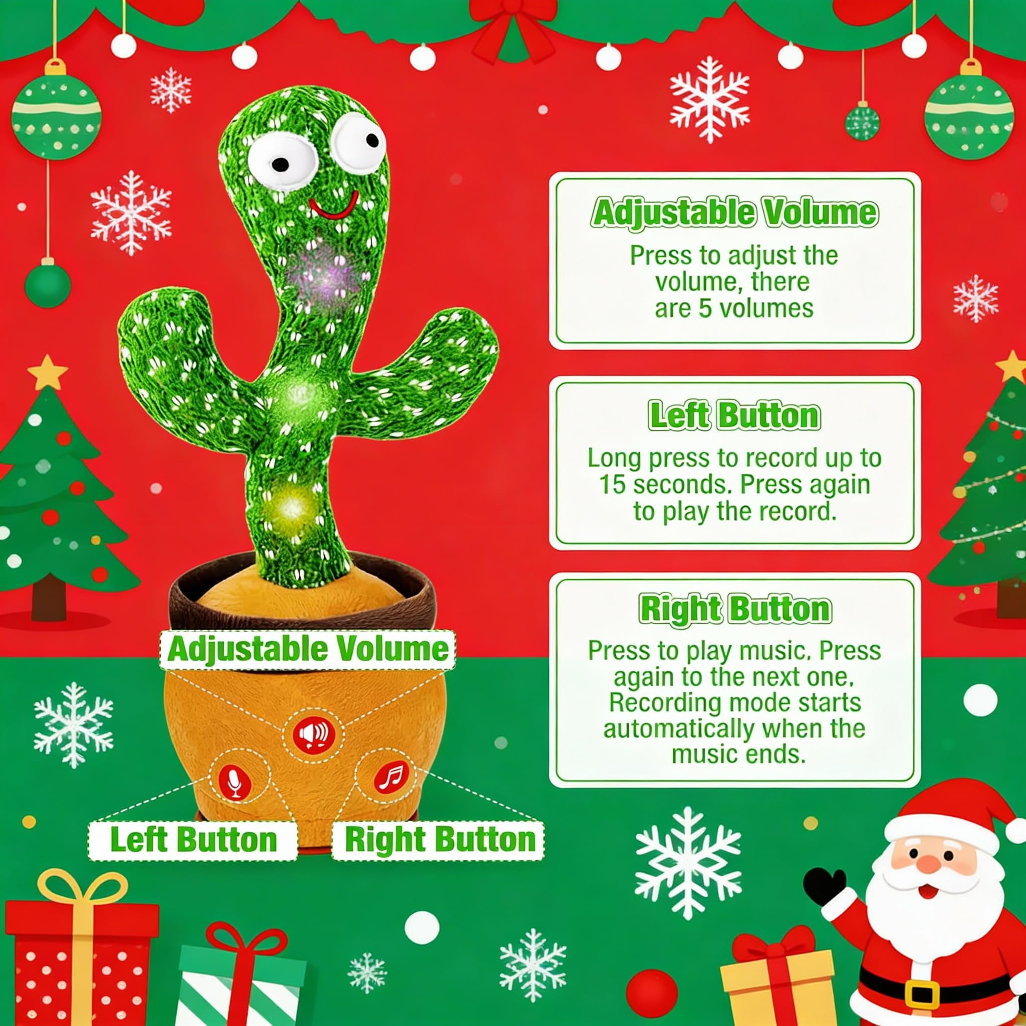 Ayeboovi Dancing Talking Cactus Toy ideal for bedtime play with color LEDs.
