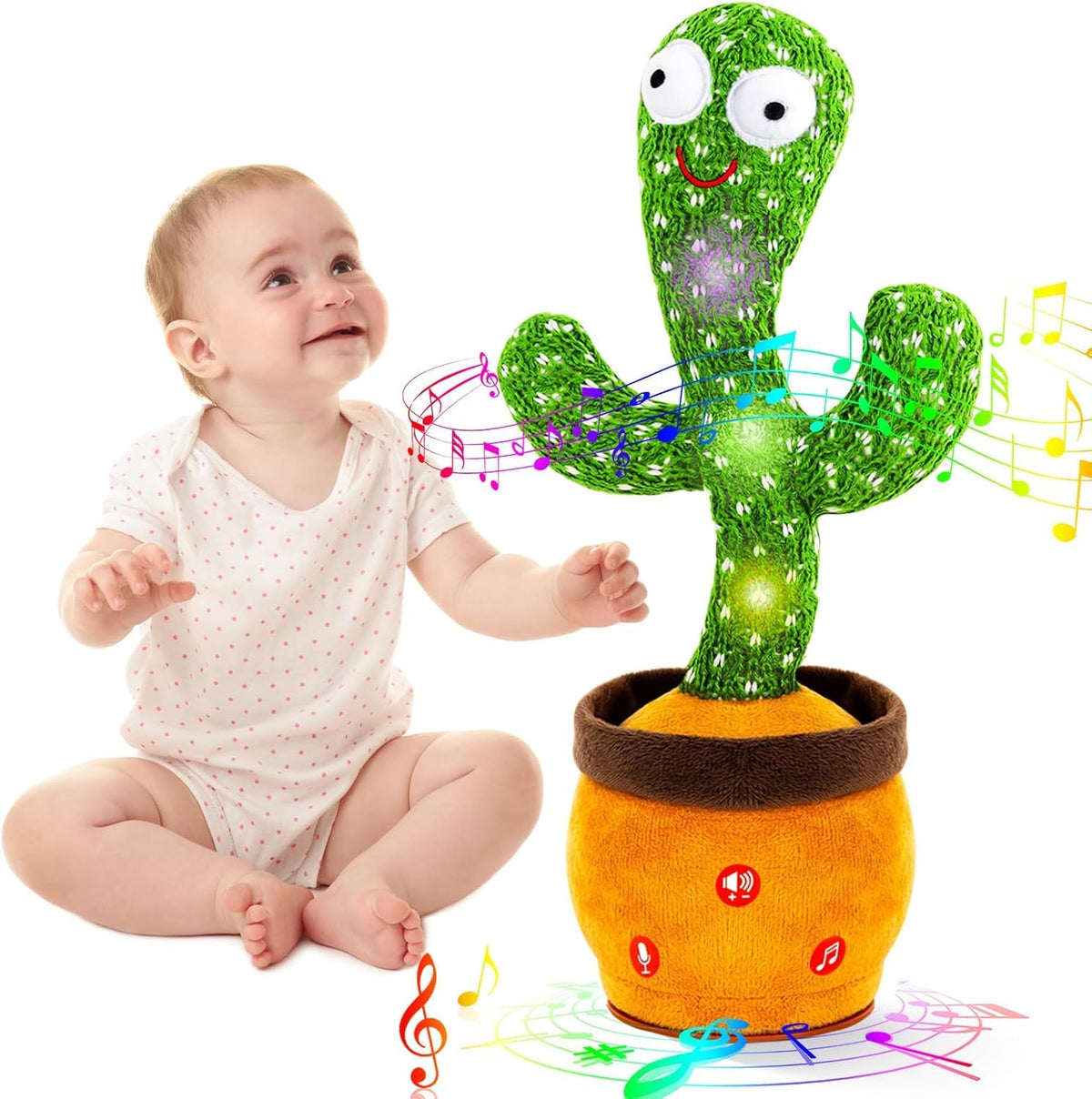 Ayeboovi Dancing Talking Cactus Toy front view shows interactive motion for baby playtime.