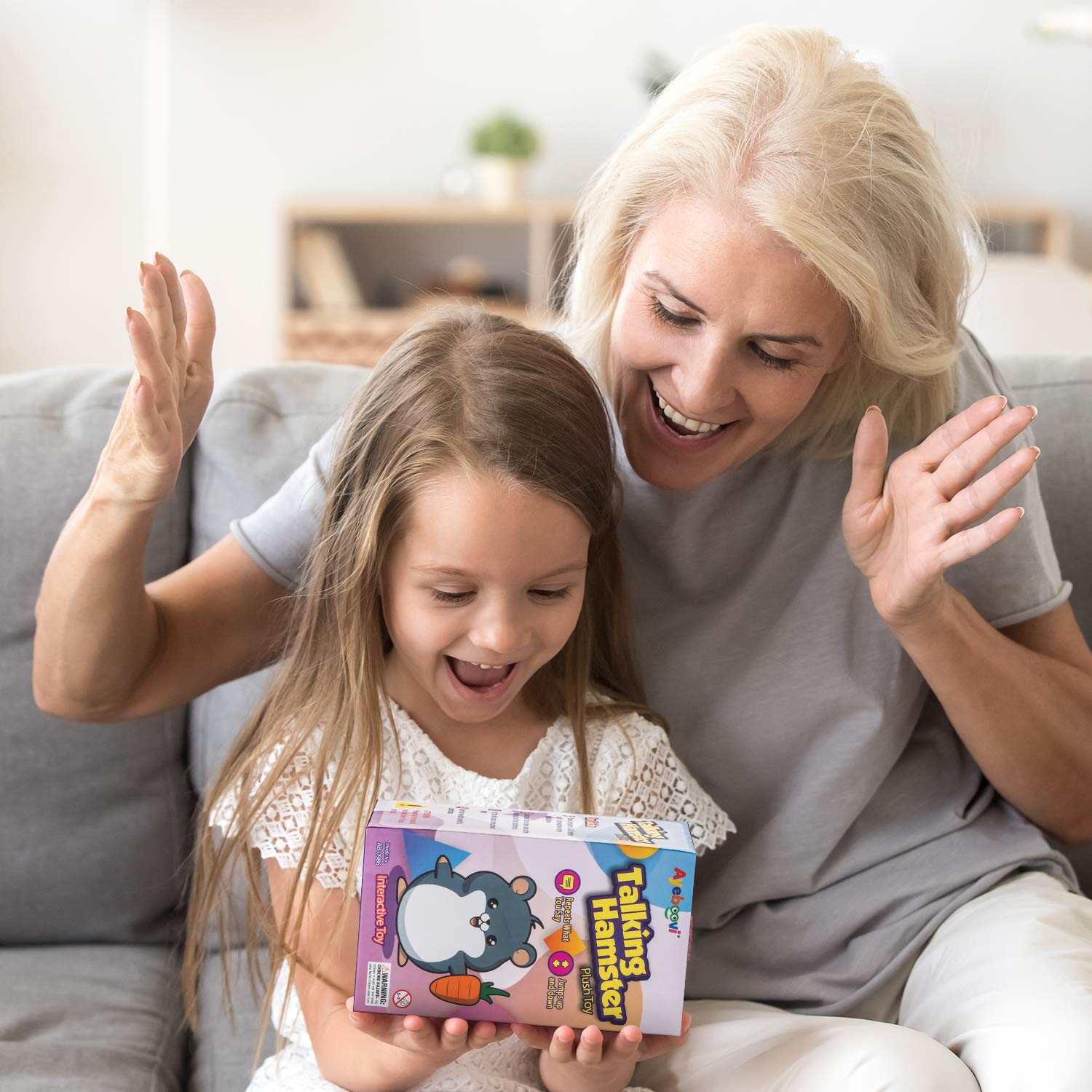 Family-friendly scene with Ayeboovi talking hamster enjoyed by kids and adults alike.