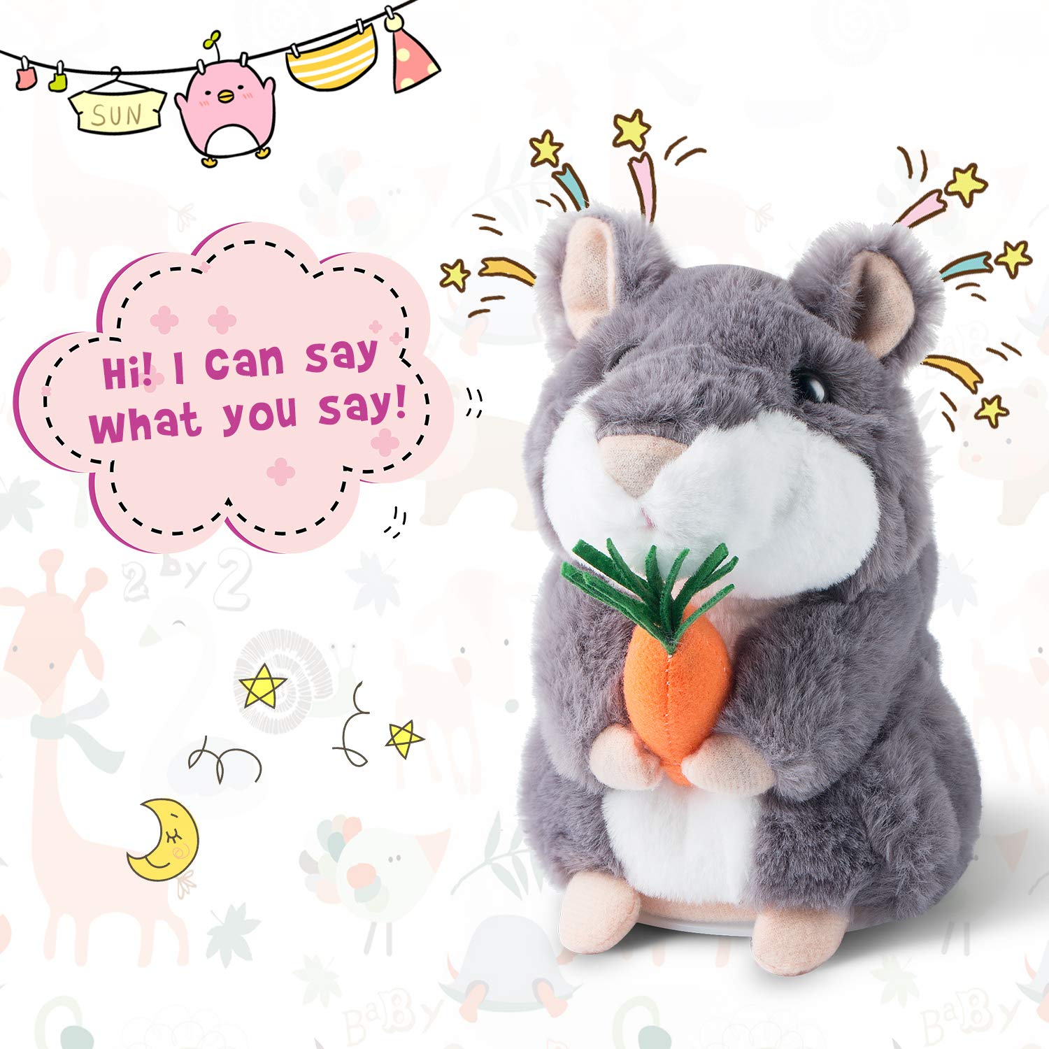 Ayeboovi talking hamster repeats what you say to spark back-and-forth dialogue for kids.