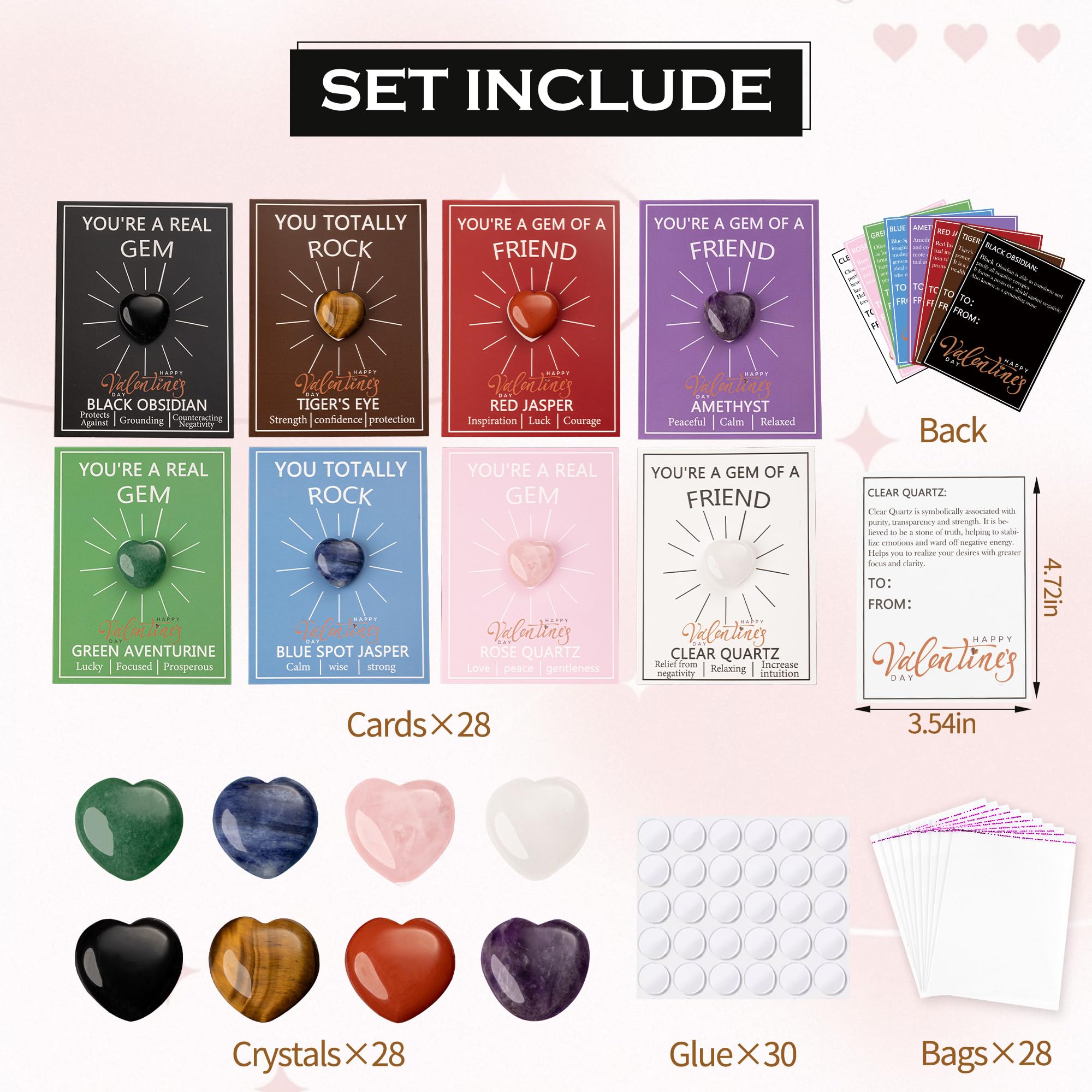 AYGXU Valentines cards eight-types pairing with stones for goody bag fillers.