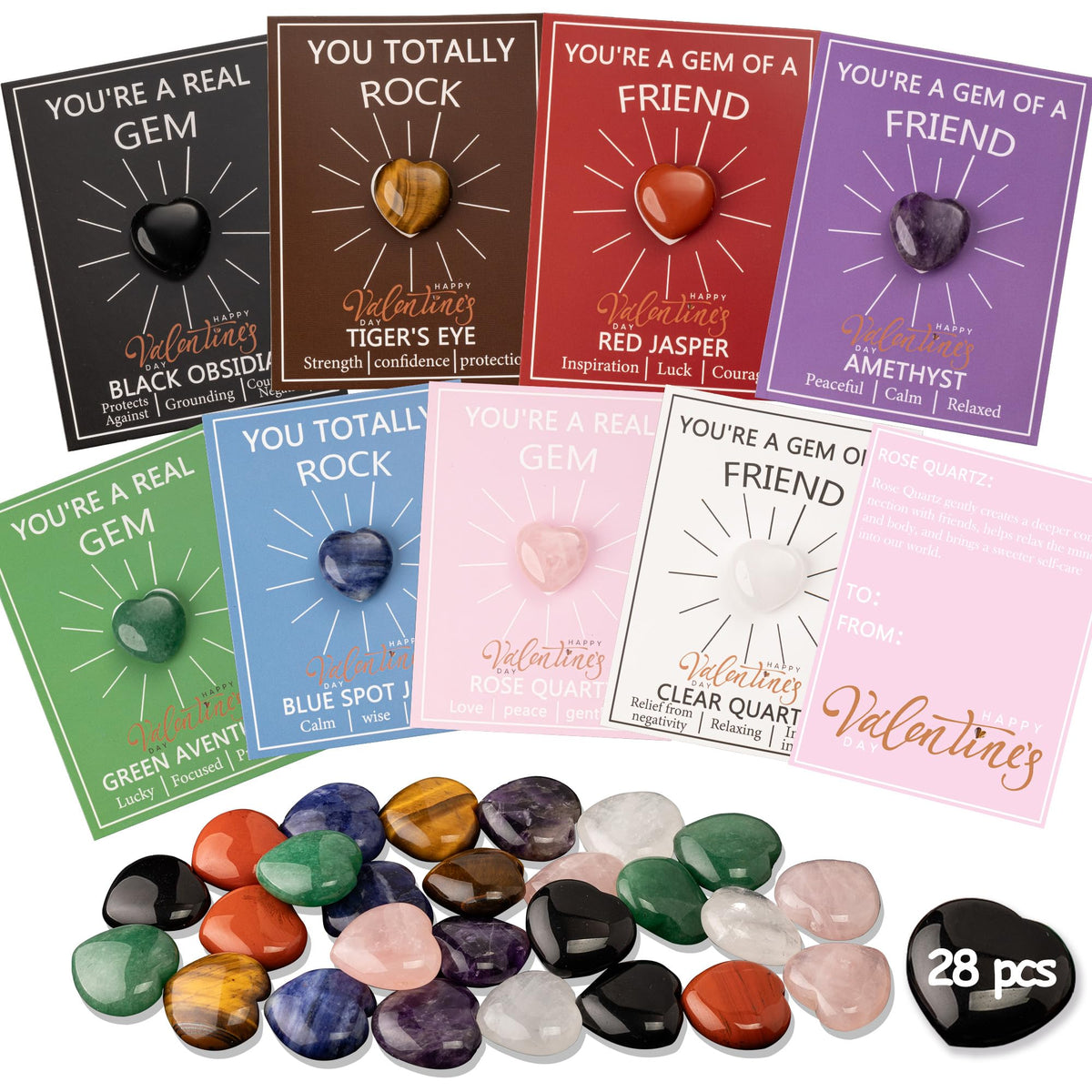 AYGXU Valentines heart crystal stones collection for classroom gift exchanges.