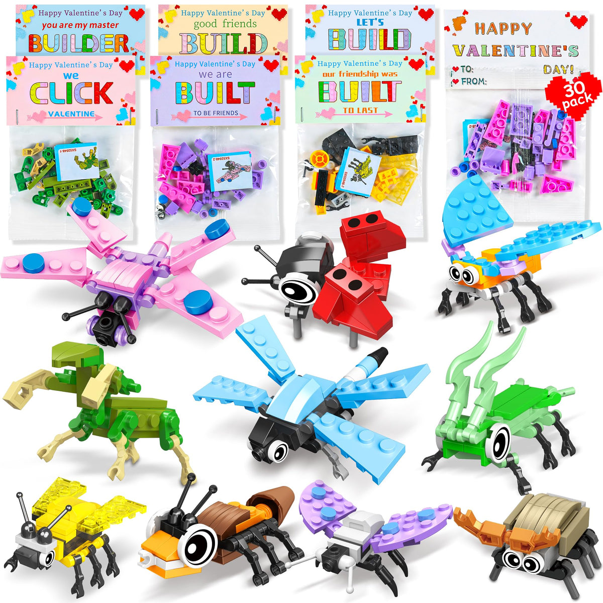 AYGXU valentines insect blocks pack with bright colors for classroom crafts and teamwork.