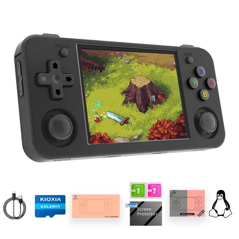 Ayhgicxt RG35XXH front view in black, portable retro styling for on-the-go gaming