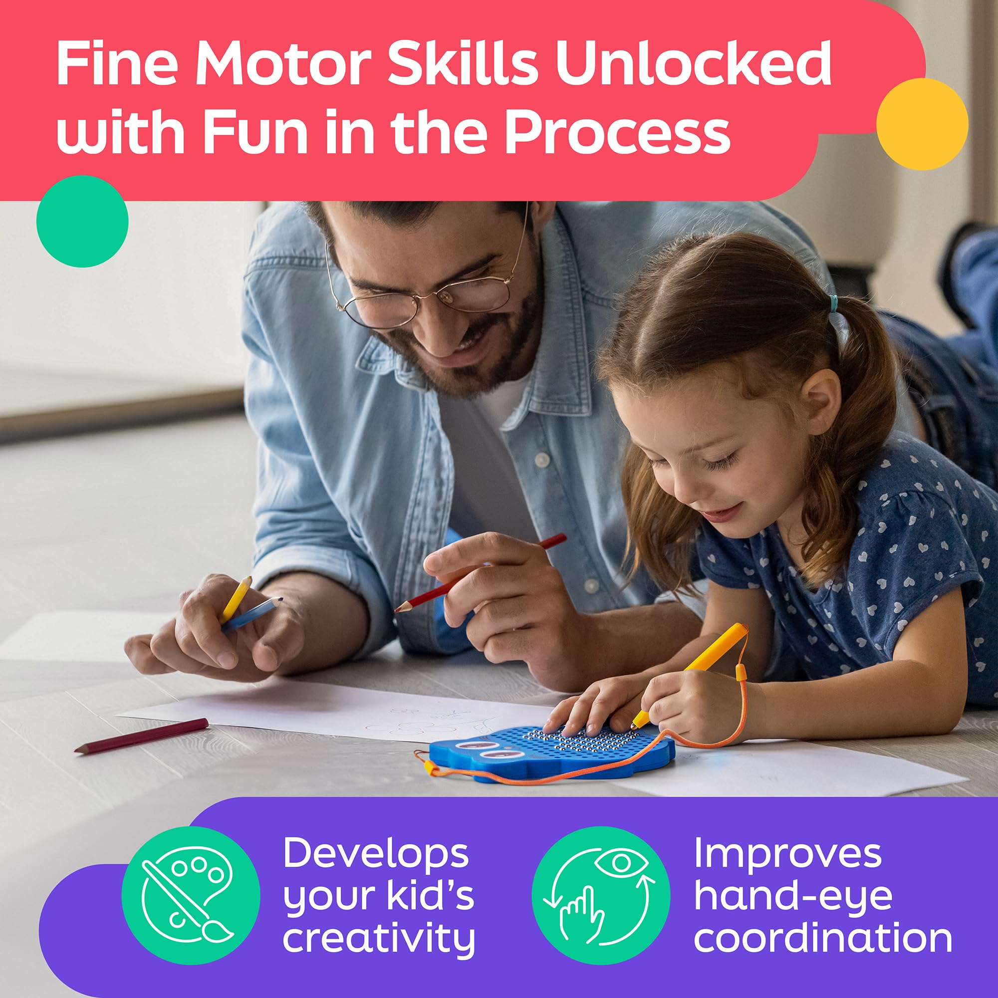 AYNAT FUN magnetic board in use with stylus for quiet travel activity.