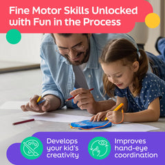 AYNAT FUN magnetic board in use with stylus for quiet travel activity.
