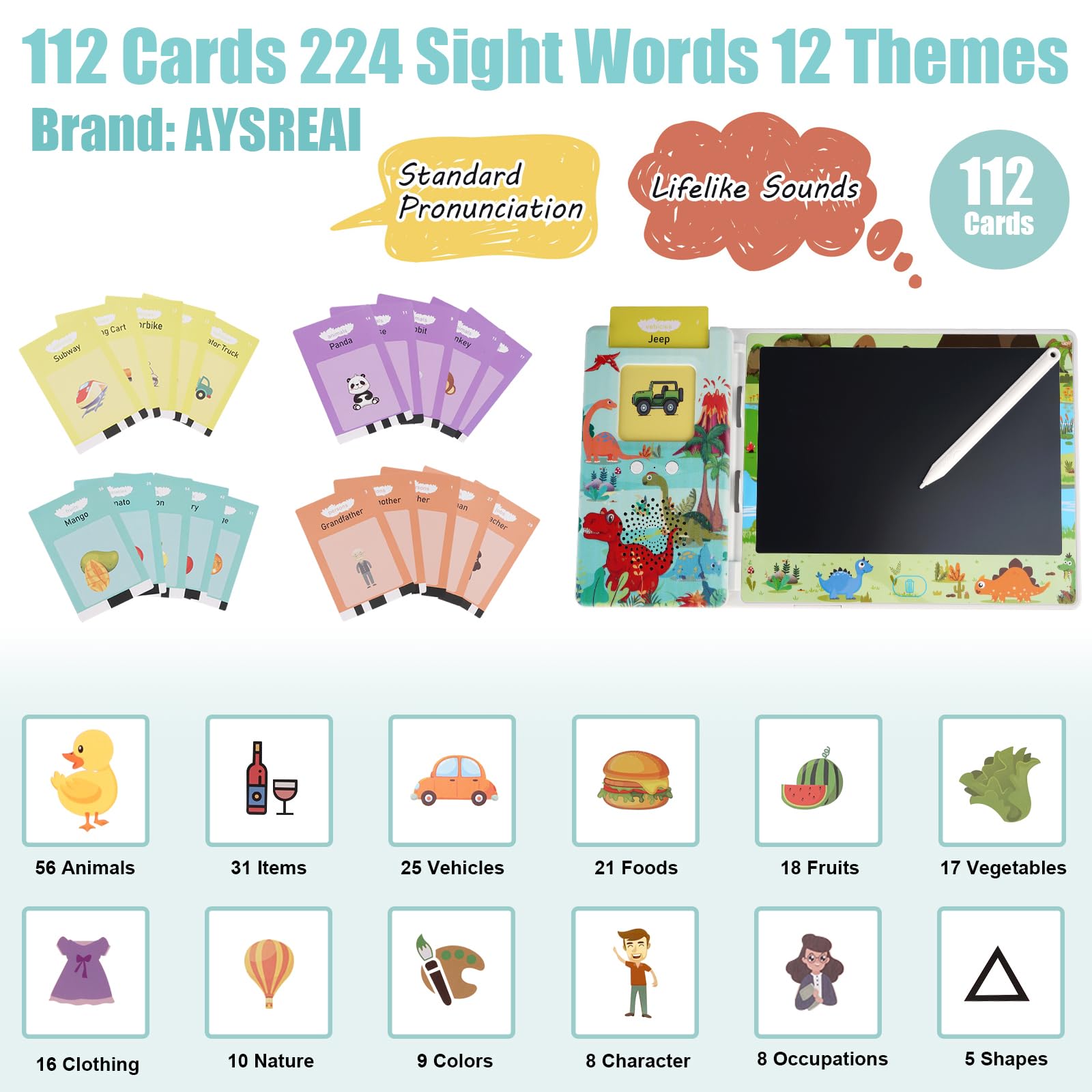 AYSREAI Animated word cards play animal sounds to engage children.
