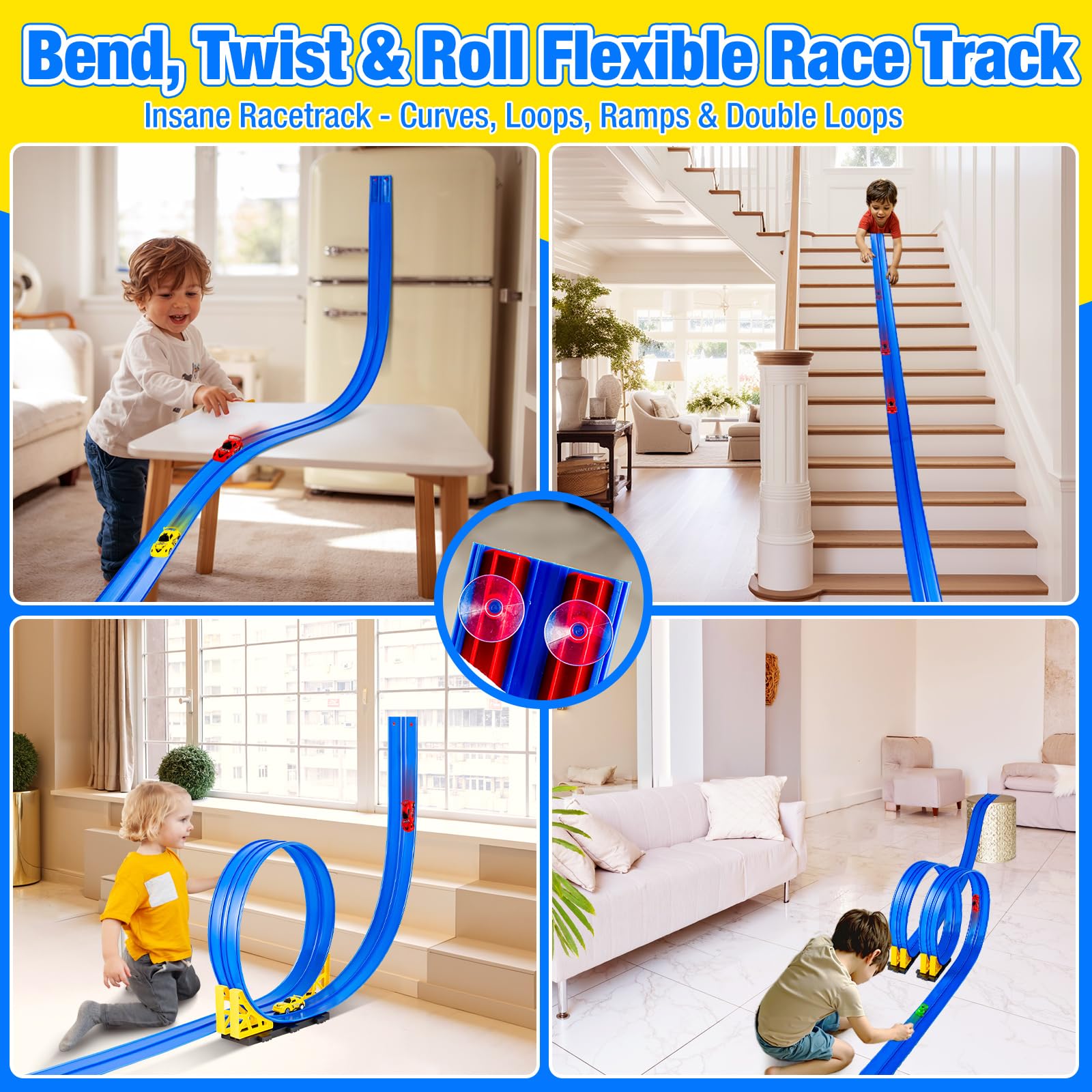 Aywewii Flex Tracks suction cups grip windows and tiles securely.