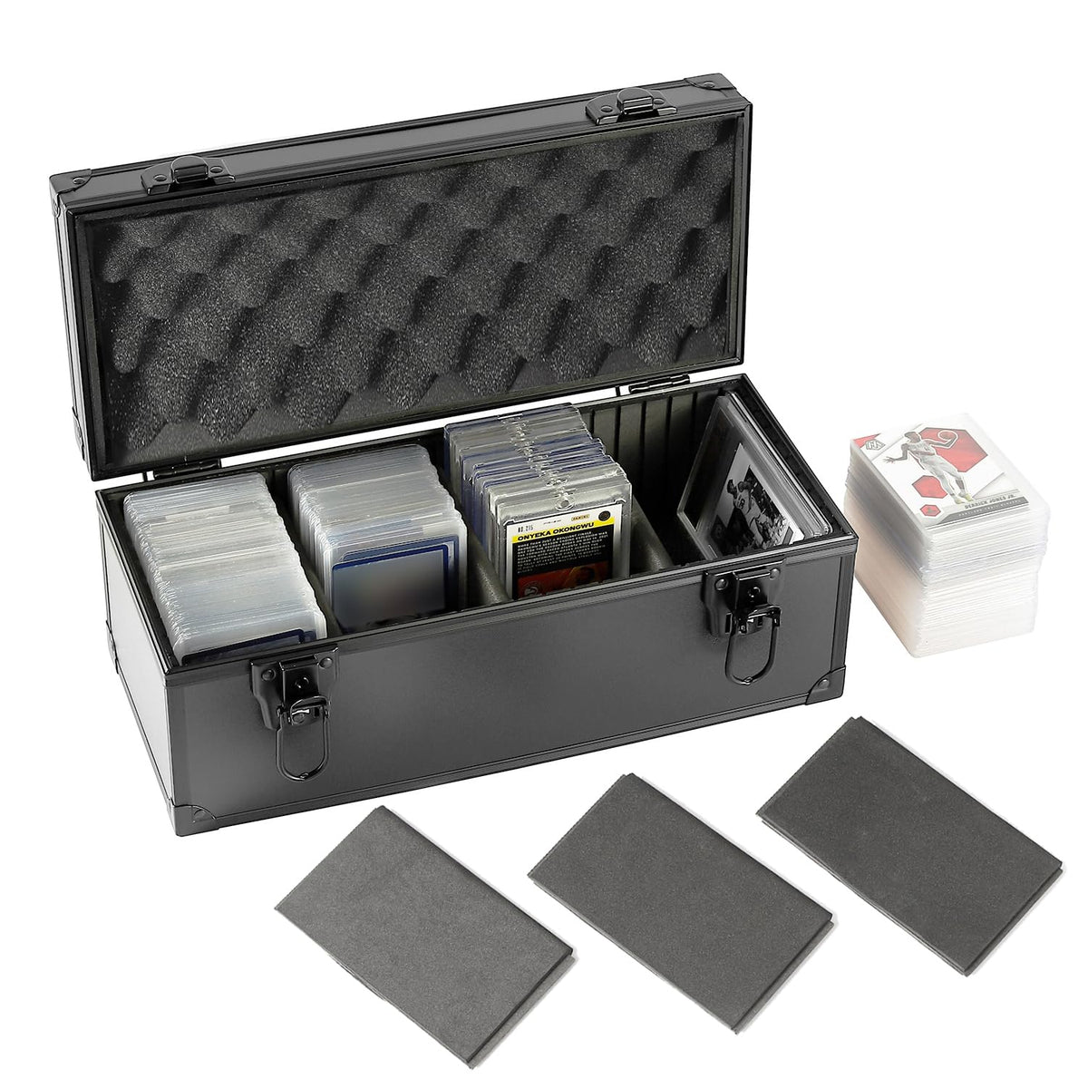 Azamou 3x4 rigid card storage box with open lid offers quick access and protection.