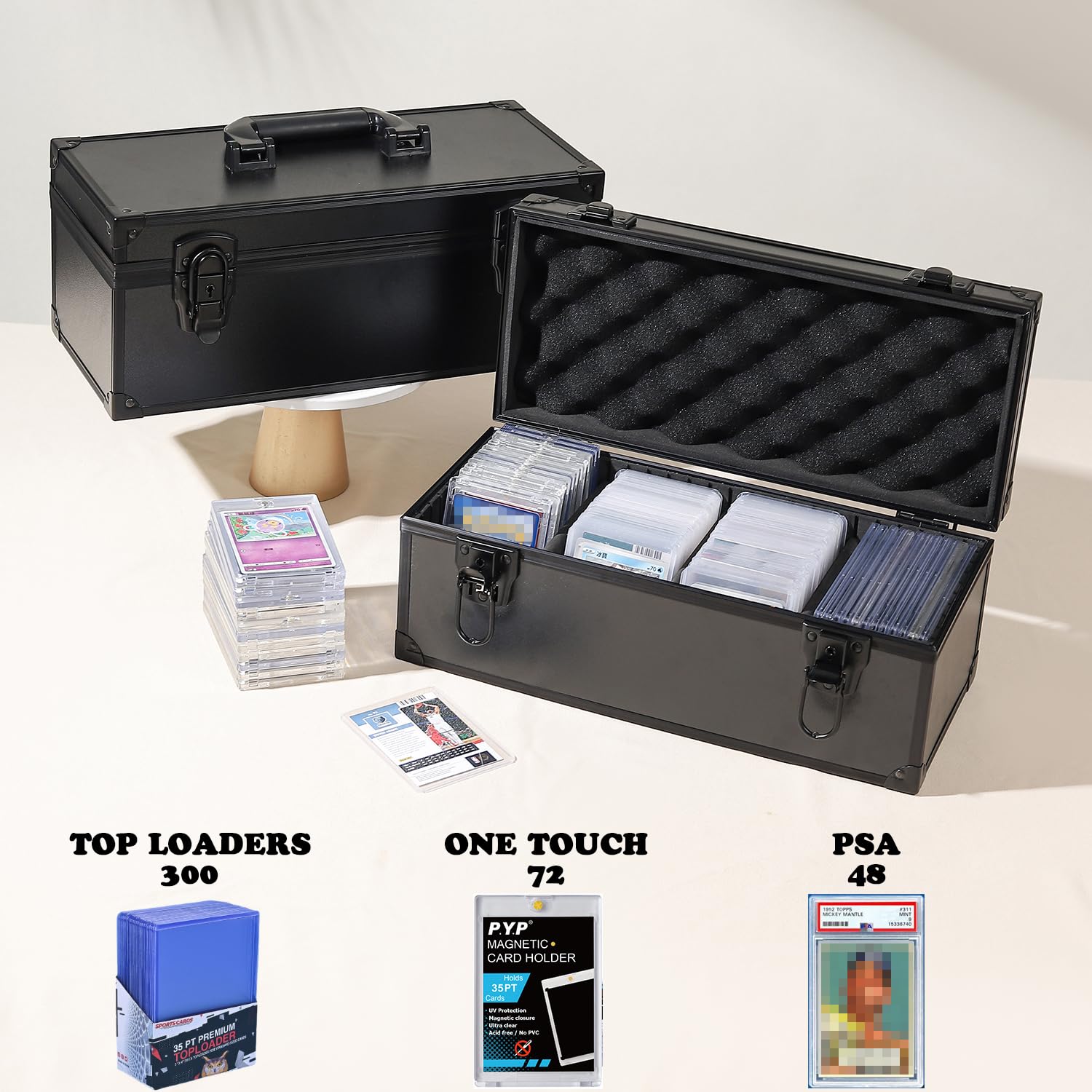 Azamou box accommodates 300+ top loaders for organized storage.