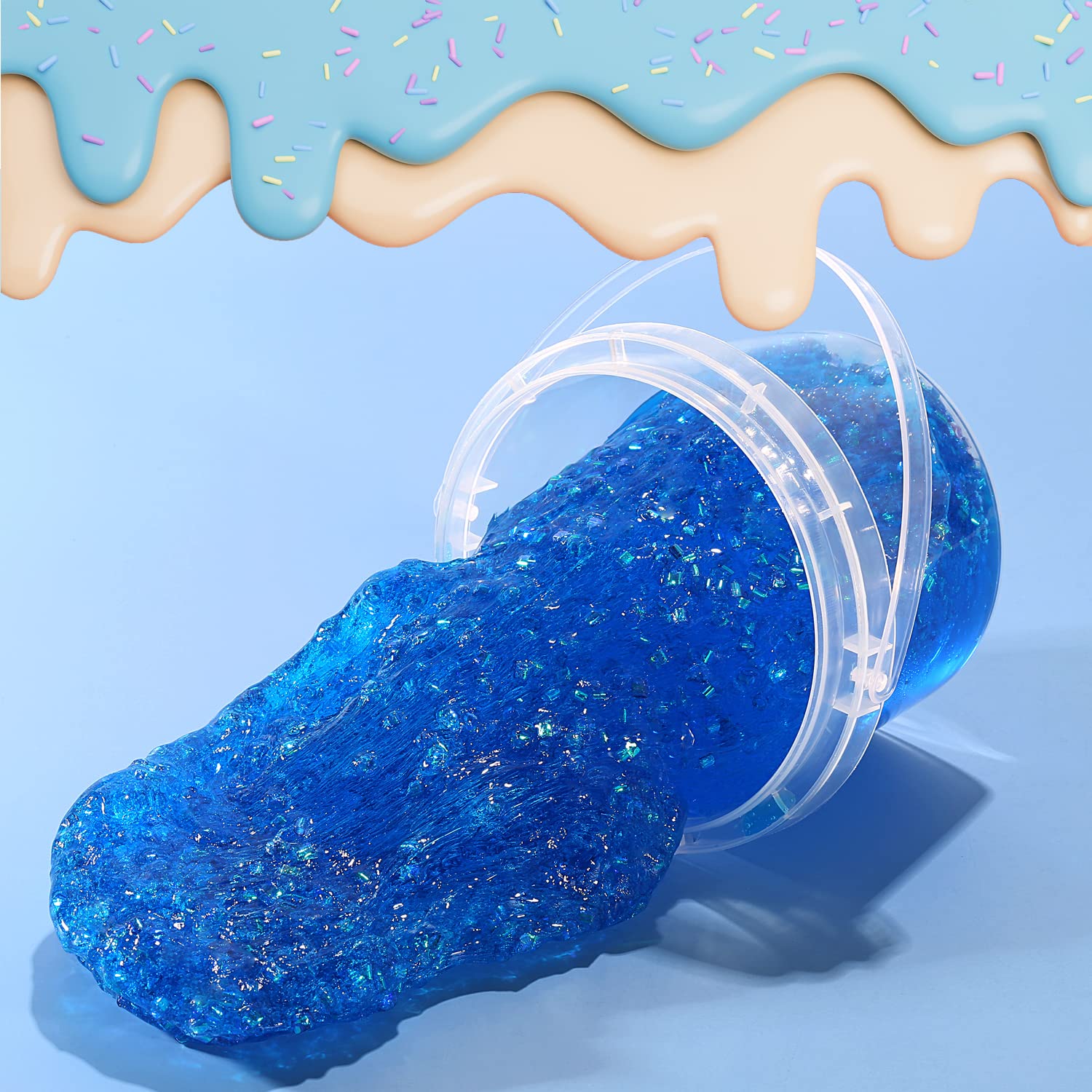 Azeperoy blueberry jelly cube slime with candy confetti glitter specks.