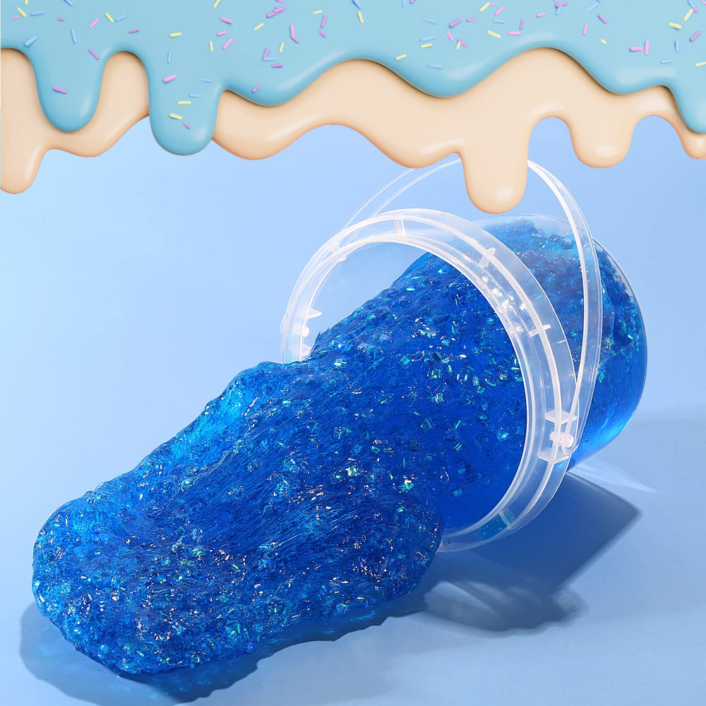 Azeperoy blueberry jelly cube slime with candy confetti glitter specks.