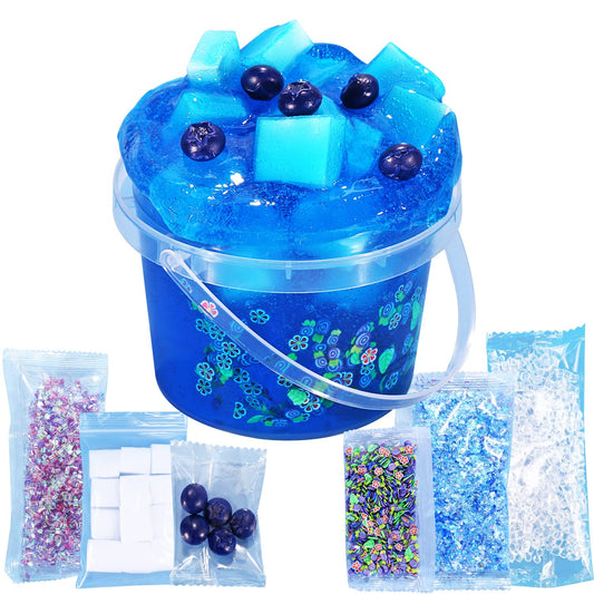 Azeperoy blueberry blue jelly cube slime close-up with glitter crunch for tactile fun.